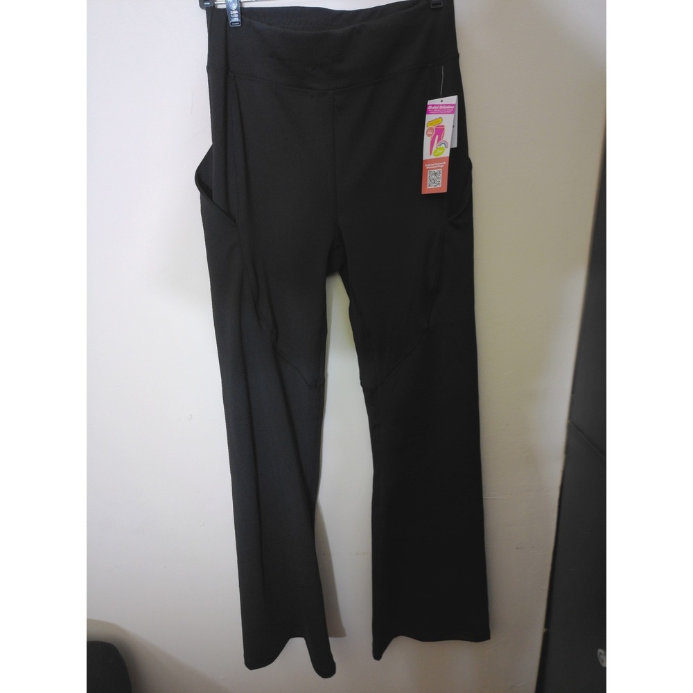 POP Fit Leggings Women Large Black NWT Flared High Waist Pocket Athletic Spandax